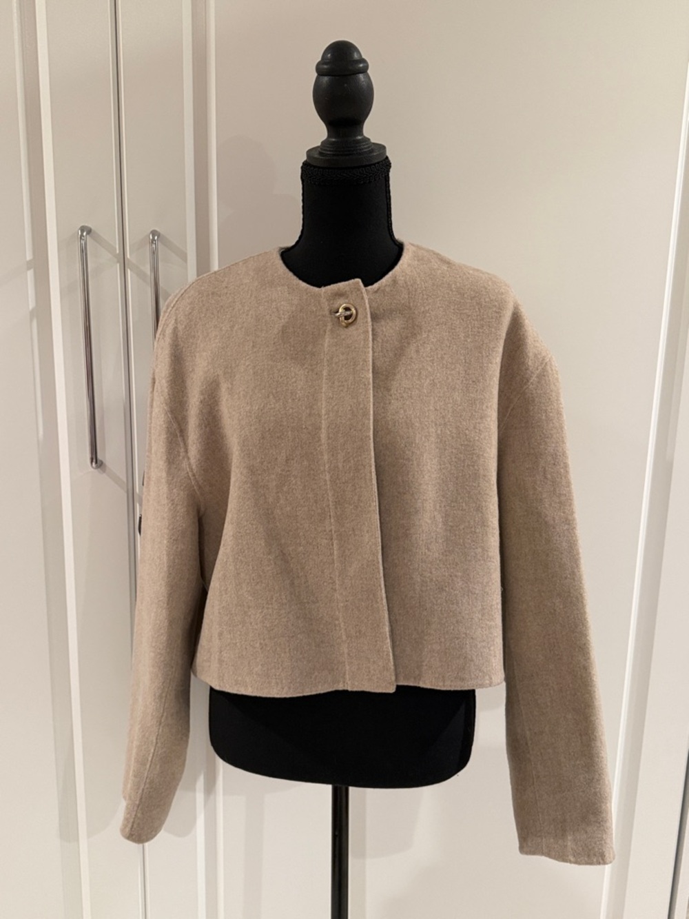 Veronica Beard Tan Cropped Wool Blend Jacket